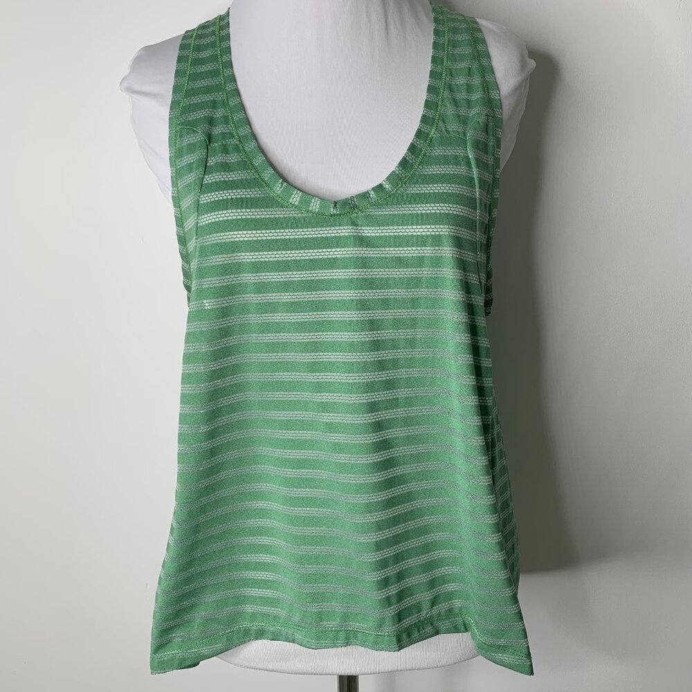 Zyia Active Women's Green Striped Crossed Open Back V Neck Tank Top Size Medium